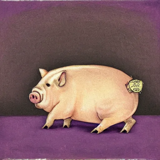 Image similar to a purple fat pig full from a feast