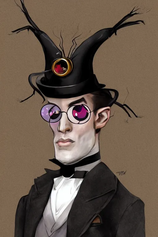 Image similar to a portrait of a handsome spider wearing a monocle and a victorian suit, character art, headshot, trending on artstation