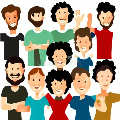 Prompt: team of 8 people vector illustration, no faces, hands raised in joy, vector illustration, white background