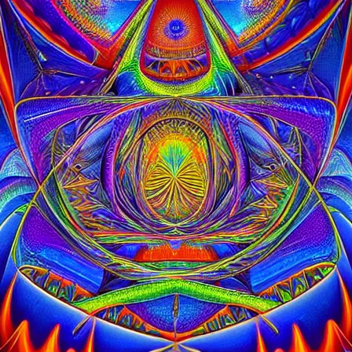 Prompt: a stunning psychedelic masterpiece of the dmt realm, fractals and geometric shapes, stunning work