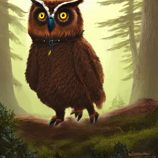 Image similar to three quarter portrait of an owlbear in the forest, d & d, fantasy, alexandre chaudret,