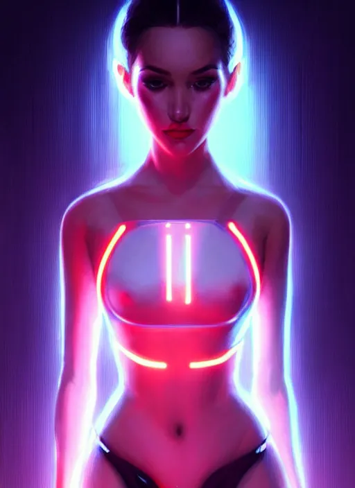 Image similar to portrait of european female humanoid, elegant, cyber neon lights, highly detailed, digital photography, artstation, pinterest, glamor pose, concept art, smooth, sharp focus, art by artgerm and greg rutkowski