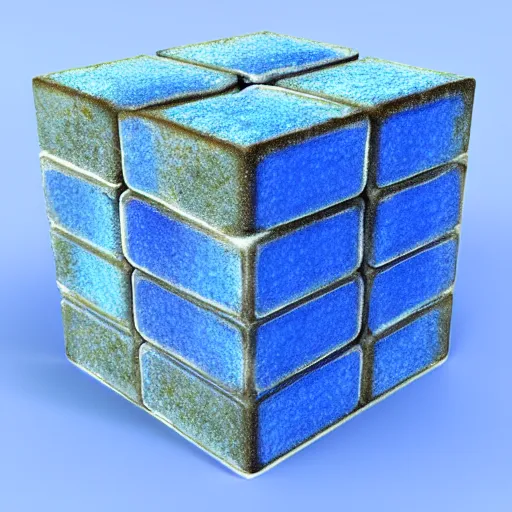 Prompt: 3 dimensional cube made of blue raw meat