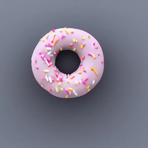 Image similar to 3 d render of a donut with pink icing and sprinkles flying with wings. light blue background