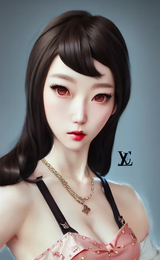 Image similar to a pin up and beautiful fashion charming dreamlke korea girl with lv jewelry, character art, art by artgerm lau and kyoung hwan kim and and ilya kuvshinov and john singer sargent, hyperdetailed, 8 k realistic, symmetrical, frostbite 3 engine, cryengine, dof, trending on artstation, digital art