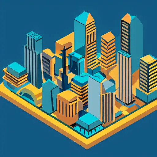 Image similar to isometric photo of a futuristic art deco city, realistic style, bold colors, at golden hour