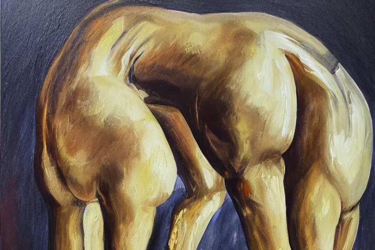 Prompt: creature with the head, arms and back of a human being and the body and legs of a horse. oil painting