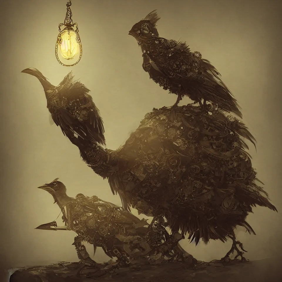 Prompt: a detailed concept art of a steampunk bird by miguel nogueira, dynamic lighting, cinematic, epic composition, masterpiece