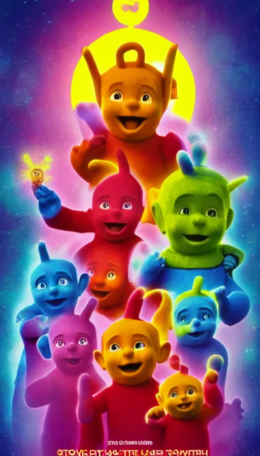 Prompt: movie poster for a movie about teletubbies in hell