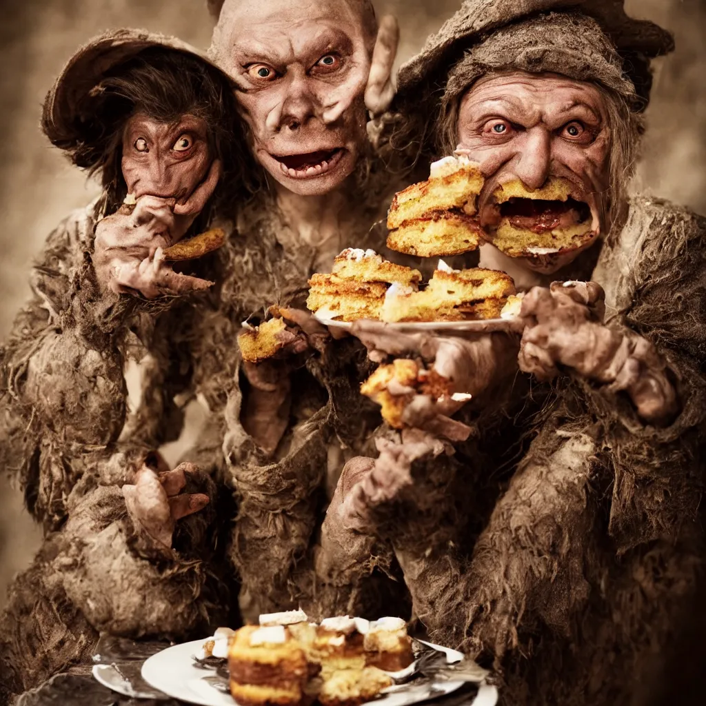 Prompt: closeup portrait of a medieval goblin eating cakes, depth of field, zeiss lens, detailed, symmetrical, centered, fashion photoshoot, by annie leibovitz and steve mccurry, david lazar, jimmy nelsson, breathtaking, 8 k resolution, extremely detailed, beautiful, establishing shot, artistic, hyperrealistic, beautiful face, octane render