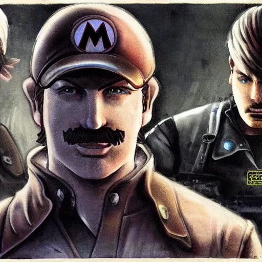 Image similar to mario in resident evil, concept art,