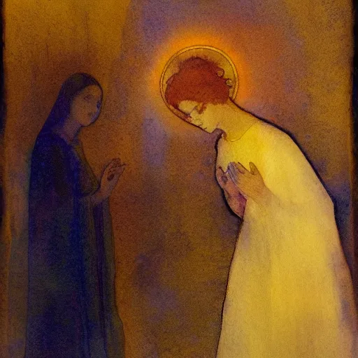 Prompt: the annunciation, by odilon redon, by artgerm, watercolor