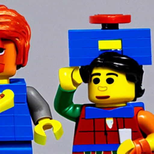 Prompt: Bert and Ernie from Sesame Street build a Lego set together