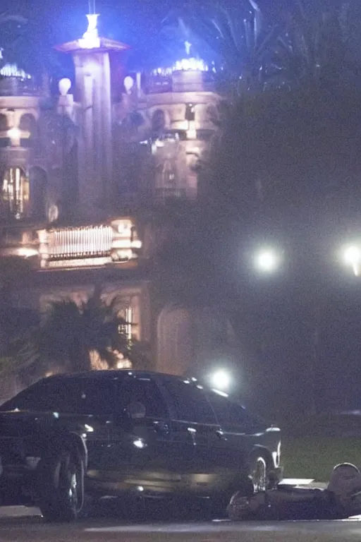 Image similar to the fbi raiding mar a lago in the style of blade runner