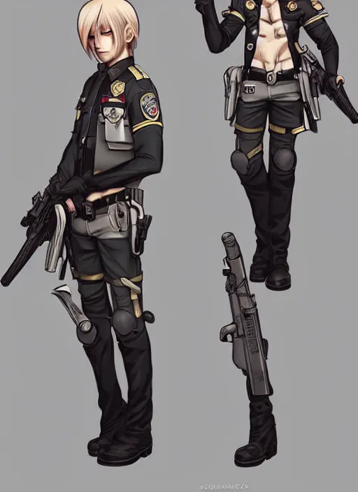 Prompt: Leon S kennedy as a Officer Bunny Character design, He has anime hair by charlie bowater, ross tran, artgerm, and makoto shinkai, detailed, inked, western comic book art