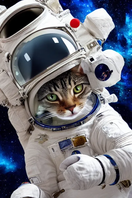 Prompt: astronaut cat in space, realistic photo, highly detailed,