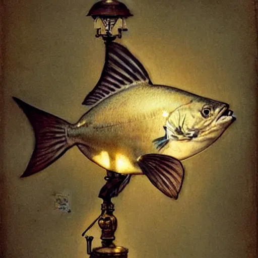 Image similar to ( ( ( ( ( fish as lamp. muted colors. ) ) ) ) ) by jean - baptiste monge!!!!!!!!!!!!!!!!!!!!!!!!!!!