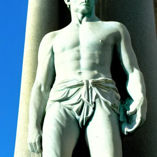 Prompt: photo of a marble statue of tommy vercetti, film grain