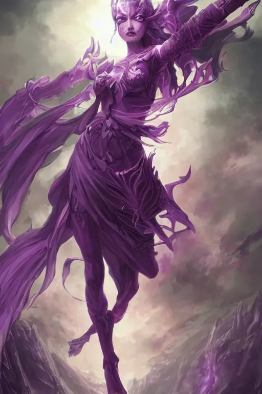 Prompt: beautiful demon princess scenery wallpaper aesthetic, purple color, demonic, cinematic, powerful, super detailed and intricate, elegant, hyper realistic, by artgerm, by kyoung hwan kim, by ralph mcquarrie, by yoshiyuki tomino