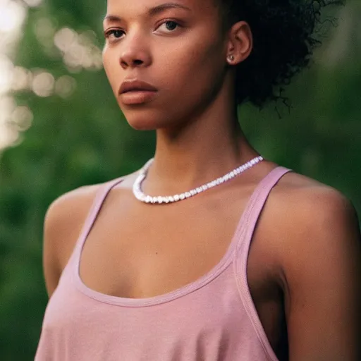 Image similar to realistic! photoshoot for a new nike lookbook, color film photography, portrait of a beautiful lightskin!! woman, photo in style of tyler mitchell, 35mm