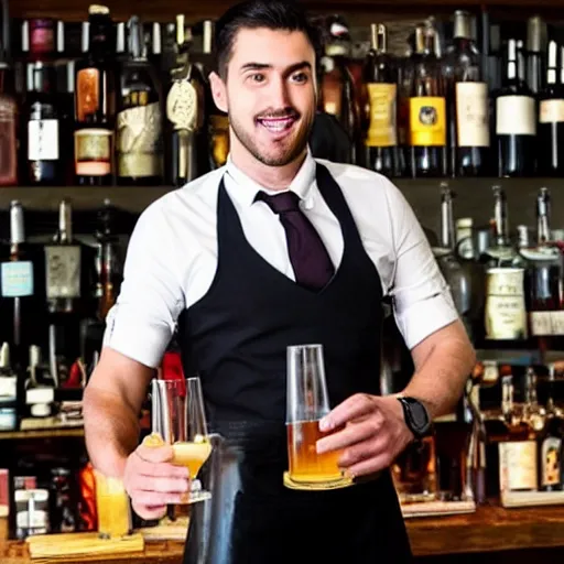 Image similar to a handsome musculous barman, full body photo