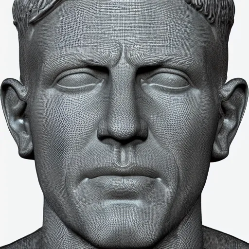 Image similar to a 3 d render of the head of david statue, neon ring around the statue, in the style of michelangelo