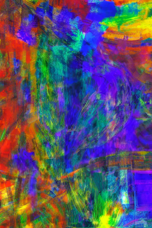 Prompt: abstract expressionist movement digital matter painting. was it all a dream, the ai is learning to learn. to see words. but never pictures. it sees pixels. humans make it an image. there is no image. nothing is real. roll. roll. roll. again.