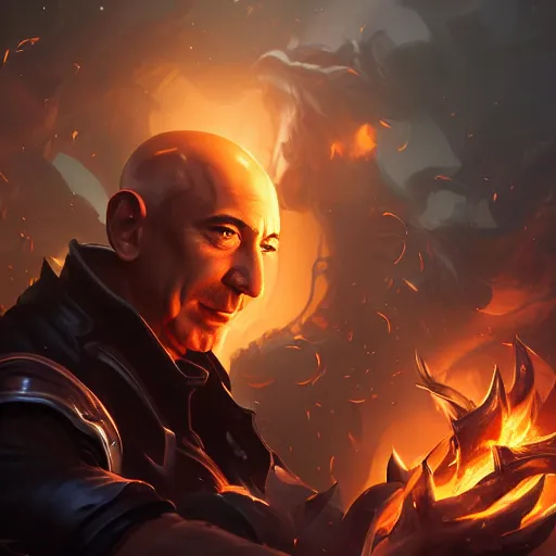 Image similar to portrait of jeff bezos burning money, league of legends amazing splashscreen artwork, splash art, natural light, elegant, photorealistic facial features, intricate, fantasy, detailed face, atmospheric lighting, anamorphic lens flare, cinematic lighting, league of legends splash art, hd wallpaper, ultra high details by greg rutkowski