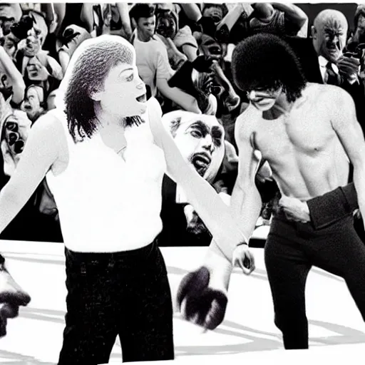 Image similar to donald trump wrestling michael jackson, photorealistic in the style of ansel adams