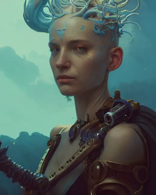 Prompt: highly detailed surreal vfx portrait of a mythpunk knight, stephen bliss, unreal engine, greg rutkowski, loish, rhads, beeple, makoto shinkai and lois van baarle, ilya kuvshinov, rossdraws, tom bagshaw, alphonse mucha, global illumination, detailed and intricate environment