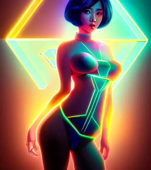 Image similar to symmetry!! asian princess of technology, solid cube of light, hard edges, product render retro - futuristic poster scifi, lasers and neon circuits, beautiful asian princess, intricate, elegant, highly detailed, digital painting, artstation, concept art, smooth, sharp focus, illustration, dreamlike, art by artgerm