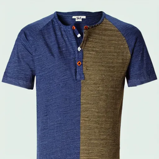 Image similar to a men's henley tshirt, with patchwork color fashion from the 8 0 s