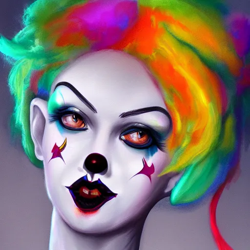 Image similar to goth clown girl, painting, highly detailed, artstation, colorful, beautiful