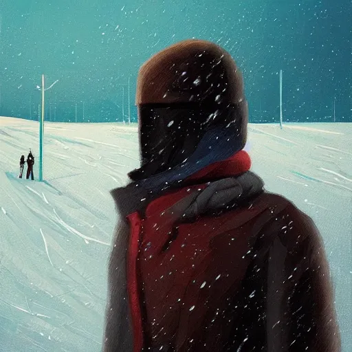 Image similar to a painting of a person standing in the snow, a surrealist painting by alena aenami, deviantart, nuclear art, dystopian art, apocalypse landscape, surrealist