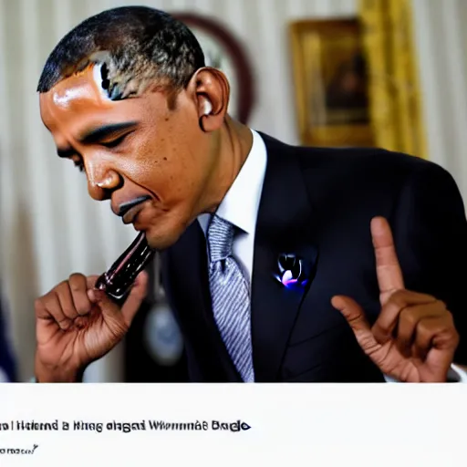 Image similar to Obama demonstrates how to properly hit a bong, highly detailed photo, 8k, award winning photograph