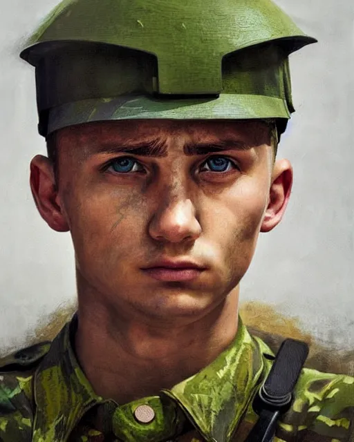 Image similar to portrait of a heroic young ukrainian soldier, art by denys tsiperko and bogdan rezunenko, hyperrealism