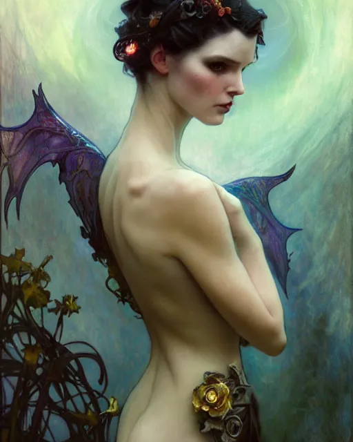 Prompt: daniel gerhartz, wlop, tom bagshaw, alfons mucha, detailed portrait digital painting of a beautiful serious villainess wearing fantasy clothing like liliana vess, villainess has black angel wings, evil mood, hellish battlefield in the background, embers flying, unreal engine, hyper realism, realistic shading, cinematic composition, blender render, ultrawide shot