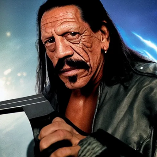 Prompt: Danny Trejo as Machete in Space, ethereal volumetric light, sharp focus