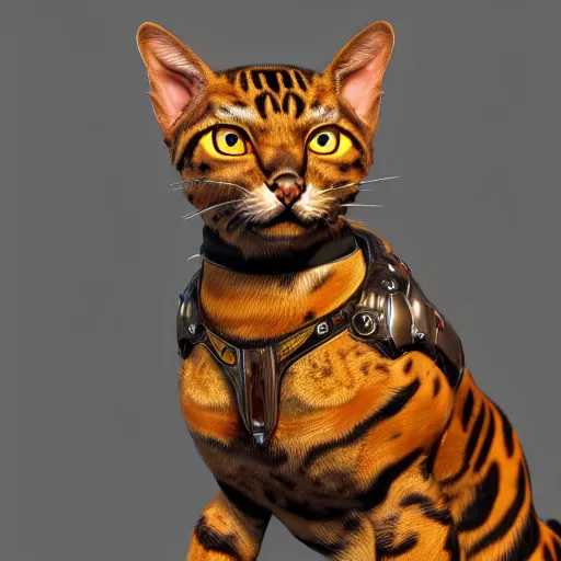 Prompt: a bengal cat with robotic armor, unreal engine, highly detailed, concept art, artstation, insanely detailed, intricate, elegant