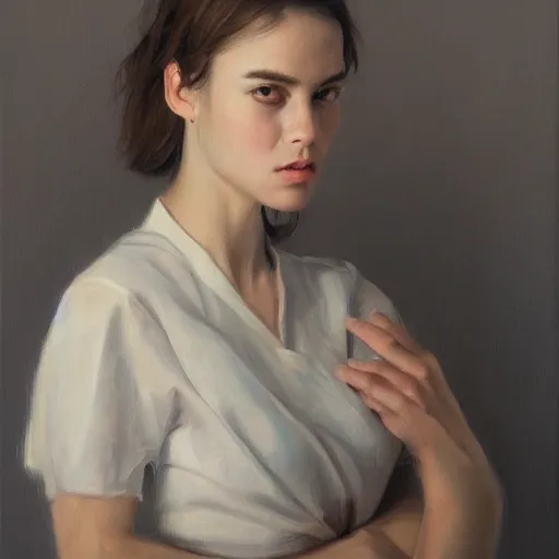 Image similar to a portrait, oil painting, pale colors, high detail, 8 k, wide angle, trending on artstation,