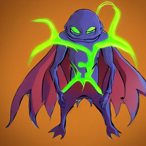 Image similar to concept art character with a vampire squid head and cape that is tall and thin that lives in an ocean setting in the apocalypse created for a new episode of rise of the teenage mutant ninja turtles on nickelodeon comic book dots with chromatic aberration and design influences from fret nice the video game