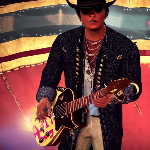 Image similar to Bruno Mars in red dead redemption 2 4k detail