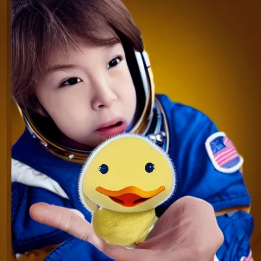 Prompt: very cute astronaut duckling face portrait realistic 5 0 mm lens cinematic realistic photo