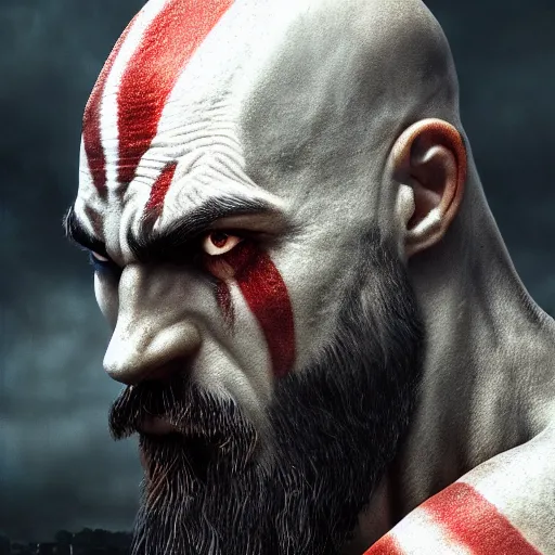 Image similar to portrait of kratos, intricate artwork, concept art, octane render, deviantart, cinematic, key art, hyperrealism, iridescent accents, portrait photograph, nikon 3 5 mm, photograph by greg rutkowski