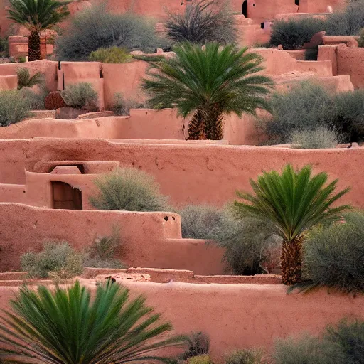 Prompt: a village of mud and bricks houses, adobe houses, in the arizona desert. Trending on 500px