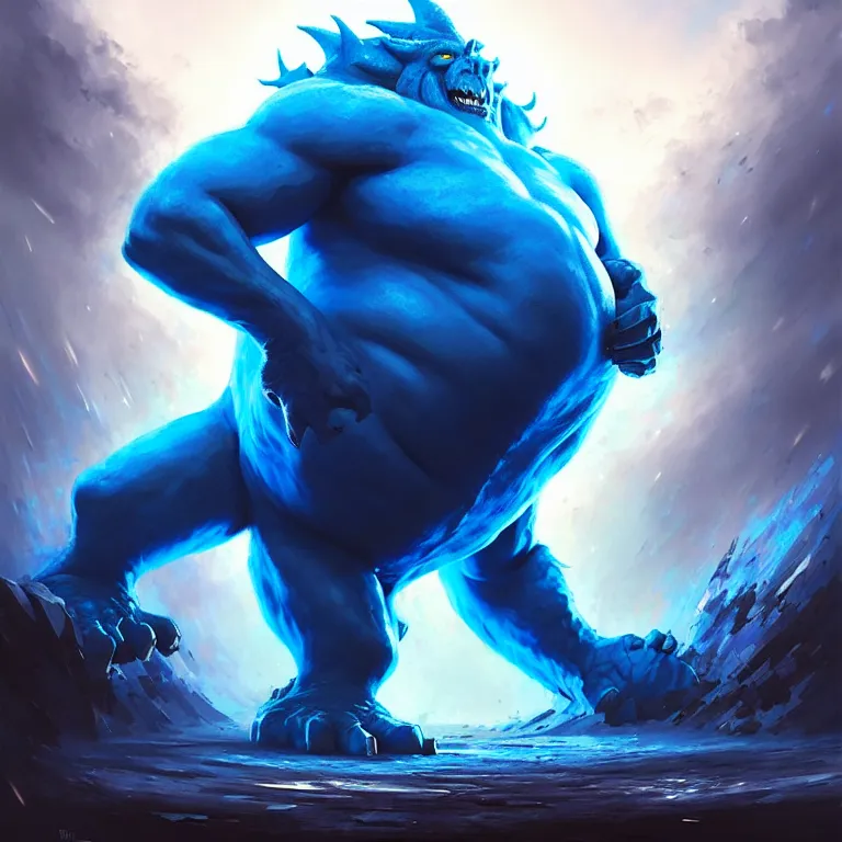 Prompt: a giant blue beast bursting out of the ground ready to attack; detailed, best on artstation, raymond swanland, magic the gathering, epic, stunning, masterpiece