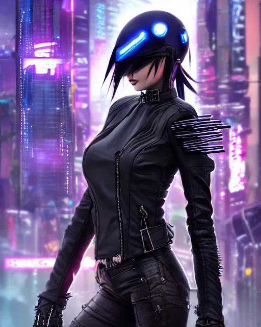 prompthunt: 3D concept art of a classy cyberpunk woman wearing streetwear  and futuristic clothing, black hair bangs, videogame concept art, in the  style of valorant character arts