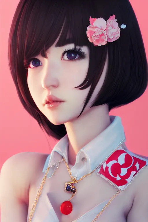 Image similar to a pin up and beautiful fashion charming dreamlke japan girl with lv jewelry, character art, art by wlop and and ilya kuvshinov, hyperdetailed, 8 k realistic, symmetrical, frostbite 3 engine, cryengine, dof, trending on artstation, digital art