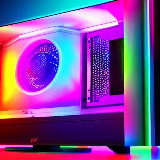 Prompt: beautiful rgb gaming pc with rtx gpu, ultra detail, octane render