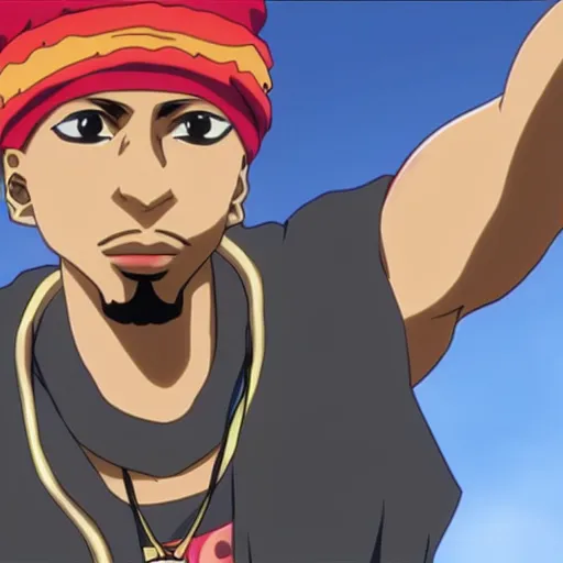 Image similar to Tupac Shakur, screenshot from a 2012s anime, anime